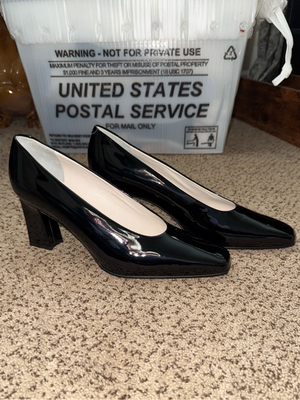 VIA SPIGA Black Patent Leather Square Toe Block Heel Pumps Career CEO Work | 10B